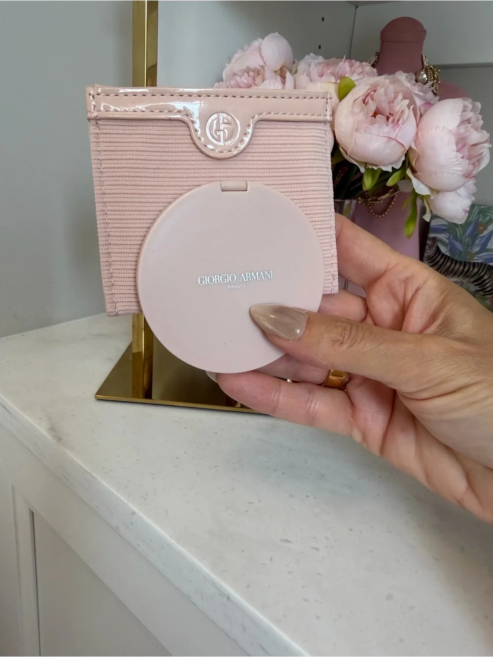 Blush Pink made for Armani GWP double mirror compact and carry case